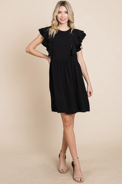 Flutter Sleeve Front Lace Ruched Sundress, S-3X