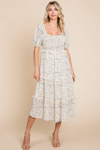 Floral Smocked Tiered Babydoll Midi Dress