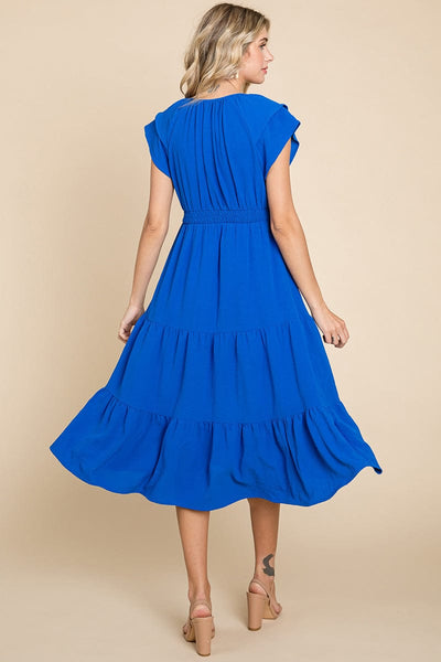 Ruffle Cap Sleeve Tiered Smocked Midi Dress