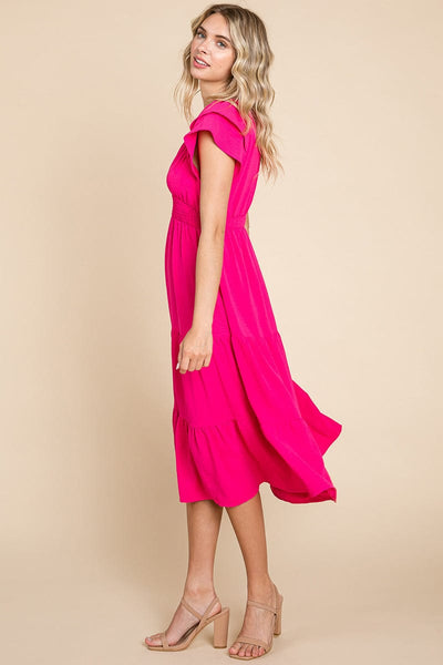 Ruffle Cap Sleeve Tiered Smocked Midi Dress