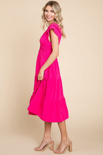 Ruffle Cap Sleeve Tiered Smocked Midi Dress