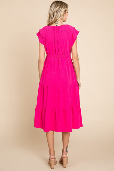 Ruffle Cap Sleeve Tiered Smocked Midi Dress