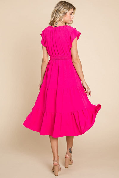 Ruffle Cap Sleeve Tiered Smocked Midi Dress