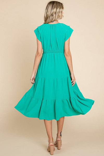 Ruffle Cap Sleeve Tiered Smocked Midi Dress