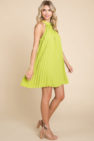 Pleated Halter Neck Mini Swing Dress