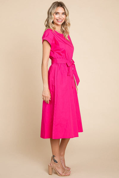 Poplin Pocketed Self Tie Waist Shirt Dress