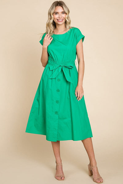 Poplin Pocketed Self Tie Waist Shirt Dress