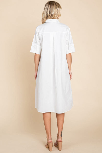 Poplin Collared Short Sleeve Cotton Shirt Dress