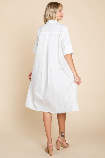 Poplin Collared Short Sleeve Cotton Shirt Dress