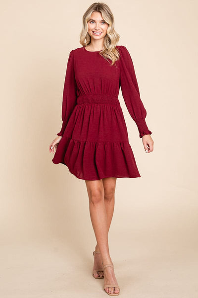 Long Sleeve Smocked Tiered Mini Dress