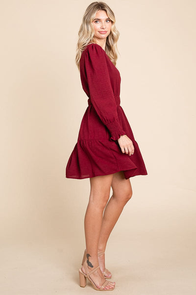 Long Sleeve Smocked Tiered Mini Dress