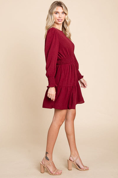 Long Sleeve Smocked Tiered Mini Dress