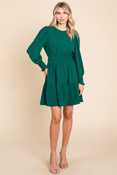 Long Sleeve Smocked Tiered Mini Dress