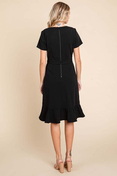 Short Sleeve Ruffled Tulip Hem Tie Belt Dress