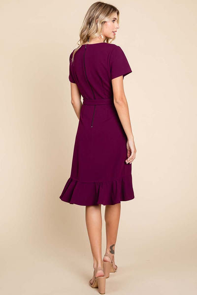 Short Sleeve Ruffled Tulip Hem Tie Belt Dress