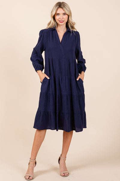 Double Gauze Layered Cotton Midi Shirt Dress