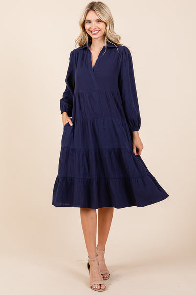 Double Gauze Layered Cotton Midi Shirt Dress