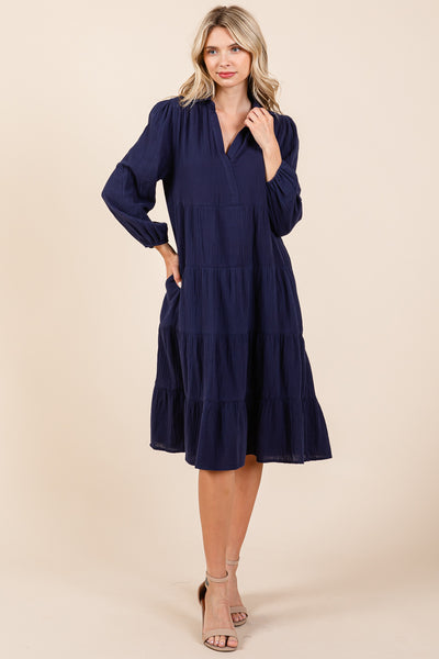 Double Gauze Layered Cotton Midi Shirt Dress