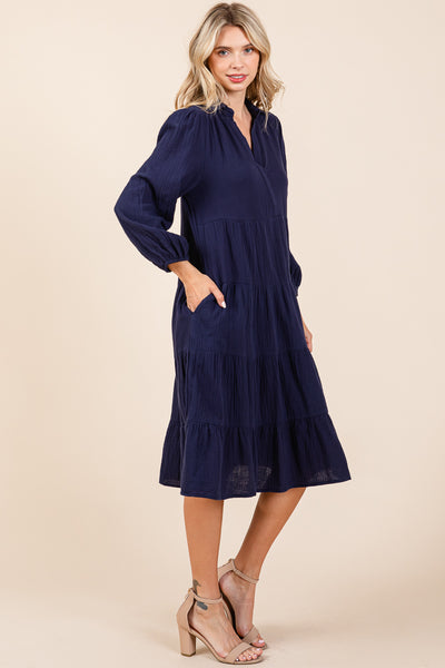 Double Gauze Layered Cotton Midi Shirt Dress