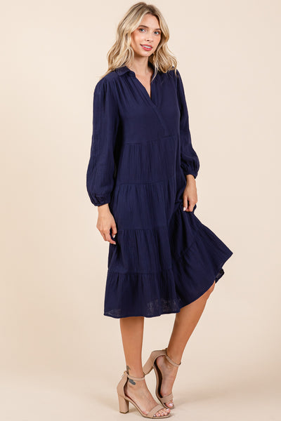 Double Gauze Layered Cotton Midi Shirt Dress