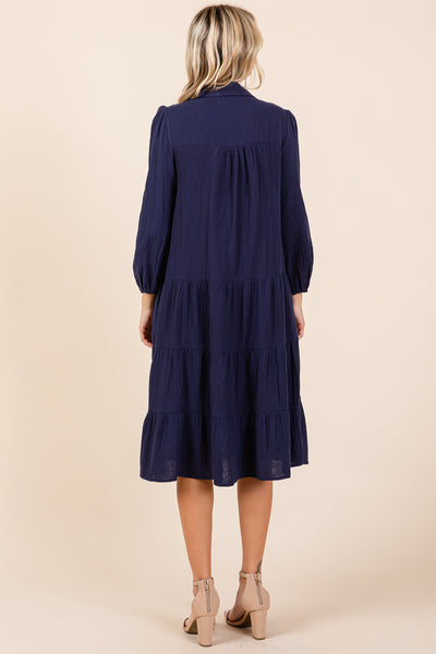 Double Gauze Layered Cotton Midi Shirt Dress