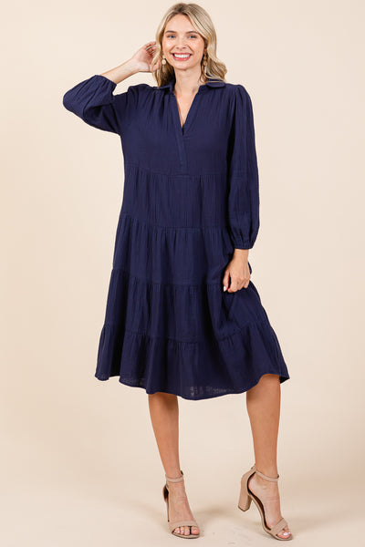 Double Gauze Layered Cotton Midi Shirt Dress