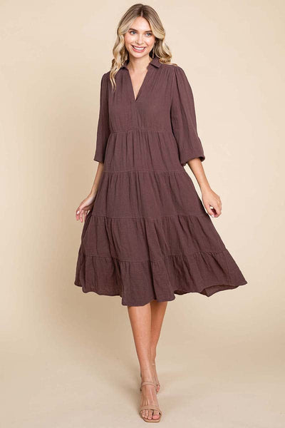 Double Gauze Layered Cotton Midi Shirt Dress