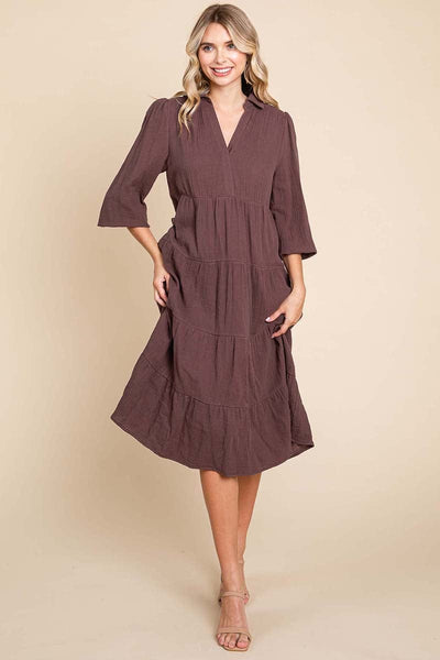 Double Gauze Layered Cotton Midi Shirt Dress