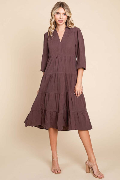 Double Gauze Layered Cotton Midi Shirt Dress