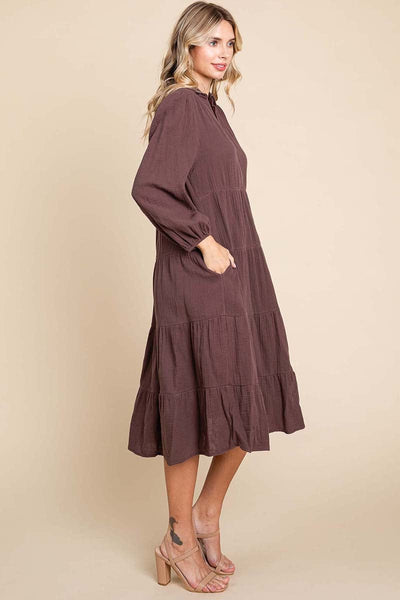 Double Gauze Layered Cotton Midi Shirt Dress