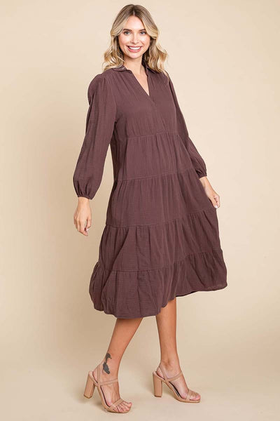 Double Gauze Layered Cotton Midi Shirt Dress