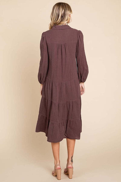 Double Gauze Layered Cotton Midi Shirt Dress