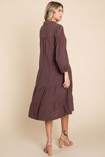 Double Gauze Layered Cotton Midi Shirt Dress