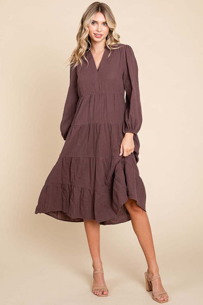 Double Gauze Layered Cotton Midi Shirt Dress