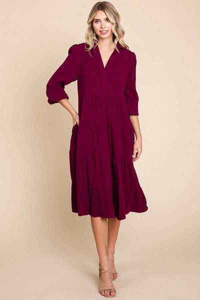 Double Gauze Layered Cotton Midi Shirt Dress