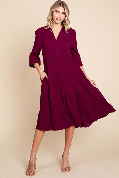 Double Gauze Layered Cotton Midi Shirt Dress