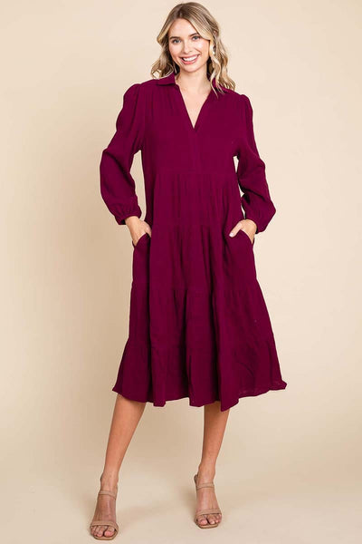 Double Gauze Layered Cotton Midi Shirt Dress