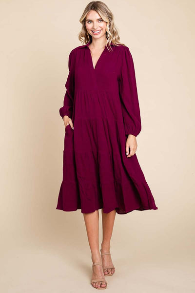 Double Gauze Layered Cotton Midi Shirt Dress