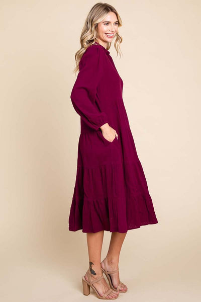 Double Gauze Layered Cotton Midi Shirt Dress