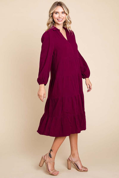 Double Gauze Layered Cotton Midi Shirt Dress