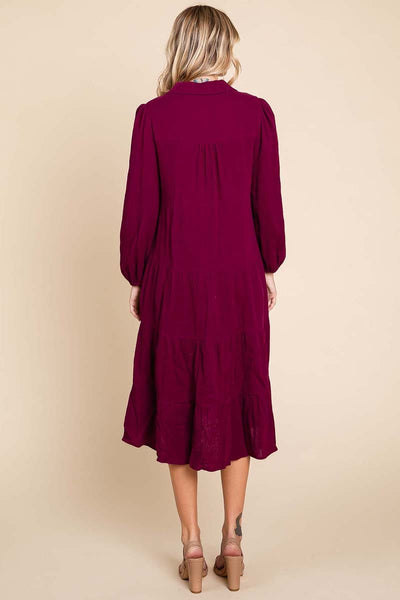 Double Gauze Layered Cotton Midi Shirt Dress