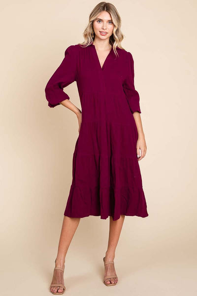 Double Gauze Layered Cotton Midi Shirt Dress