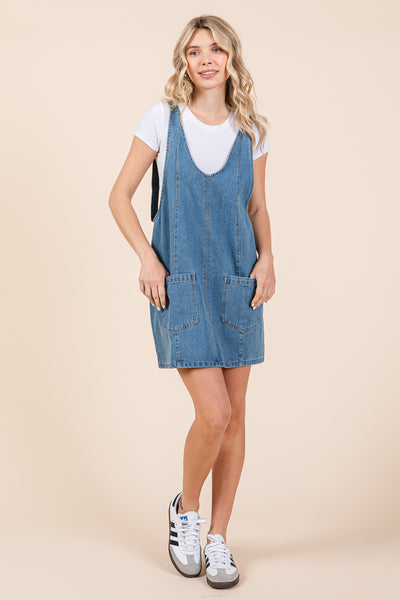 Scoop Neck Denim Short Overall Dress Skirtall