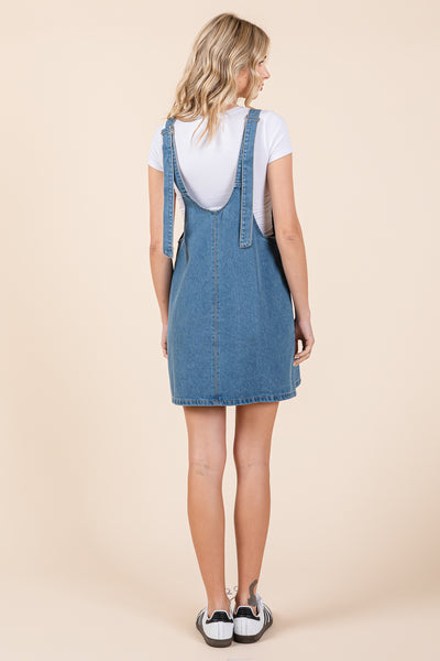 Scoop Neck Denim Short Overall Dress Skirtall