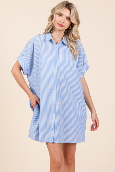 Oversized Striped Button Down Shirt Dress