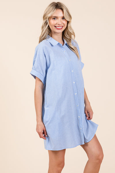 Oversized Striped Button Down Shirt Dress