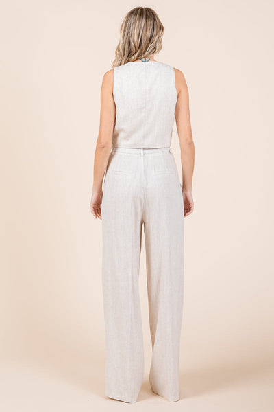 Linen Vest and Wide Leg Pants Two Piece Set