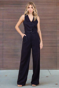 Linen Vest and Wide Leg Pants Two Piece Set