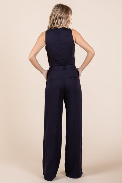 Linen Vest and Wide Leg Pants Two Piece Set