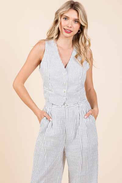 Striped Vest and Wide Leg Pants Two Piece Set